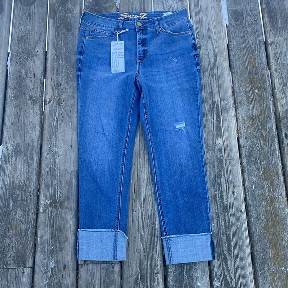 NWT Seven7 Women's High Rise Slim Straight Cuff Jeans - Picture 1 of 12